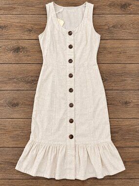 Monteau Los Angeles Beige Button Front Midi Dress Size XS NWT